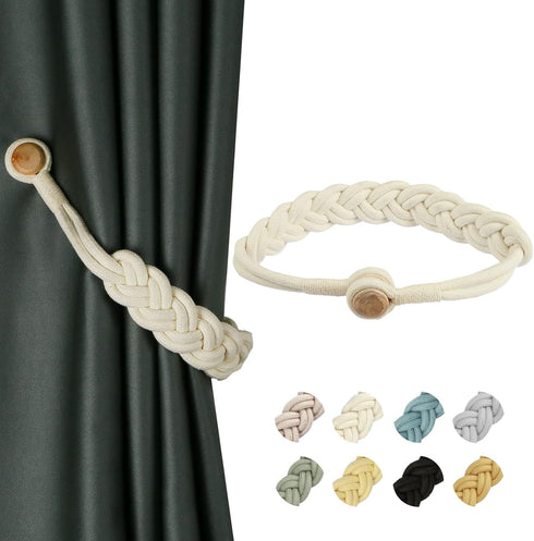 BEL AVENIR Curtain Tiebacks Magnetic Woven Curtain Holdback Drapery Tie-Back (Ivory Braid-1 Pack)...