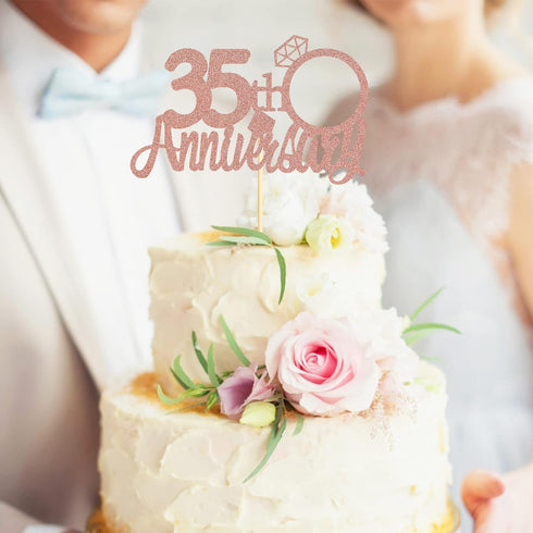Sumerk 35th Anniversary Cake Topper,13PCS Rose Gold Glitter Cake Toppers Cake Decorations Set for 35th Wedding Anniversary Celebration Party...