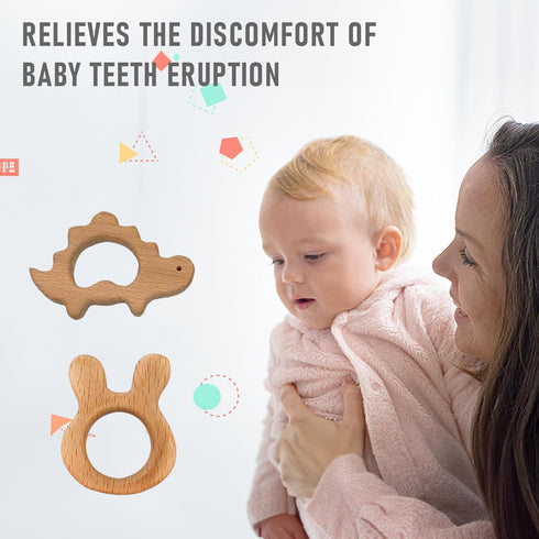 12-Pcs Baby Teether Toys,Wooden Teethers for Babies - Wooden Animal Toys, Teething Rings, Toddler Chew Toys?Baby Teething Rings and Wooden Teether...