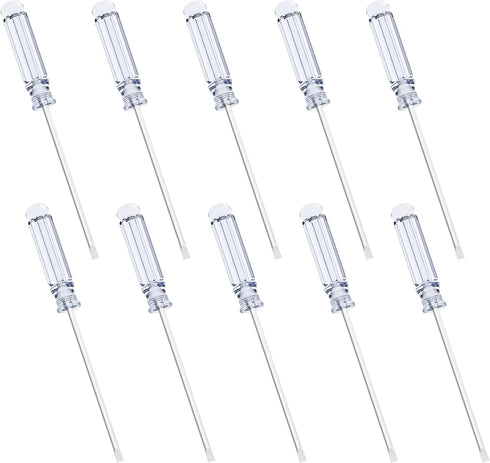 10PCS Mini Slotted Screwdriver, 3mm Flat Head for Watch Eyeglasses Electronics Toy Repair, Non-magnetic, 4.72"(120mm) Total Length (Clear Handle)...