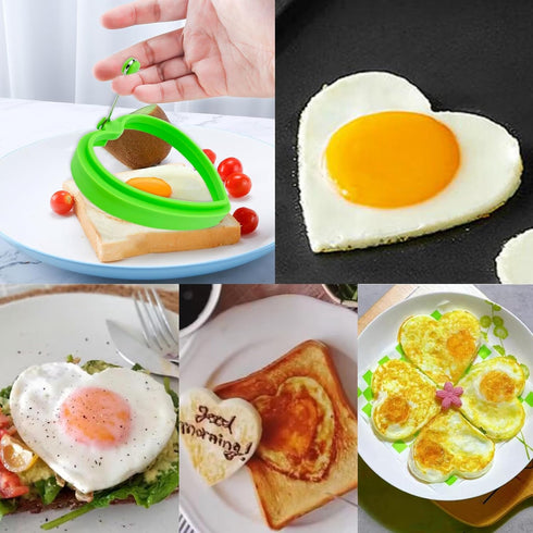 Food Grade Silicone Egg Rings, 4 Pack Egg Ring Molds for Cooking, Non-stick Fried Egg Rings(Multicolor, Heart-shaped)...