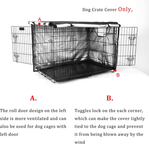 Double Door Dog Crate Cover Wire Dog Cage Cover Waterproof Durable Lightweight 420D Polyester Pet Kennel Cover Indoor Outdoor Protection Cage Cove...