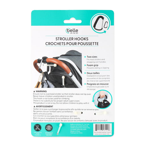 Belle 2 Pack Stroller Hooks - Large Carabiner Clips for Shopping Bags, Diaper Bags and Baby's Accessories...