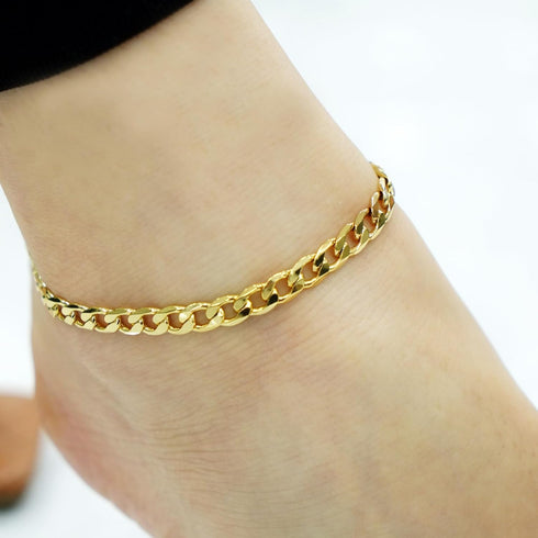 14k Gold Plated, Cuban Hammered Anklet 10" 1/2 X 6 Mm, Stainless Steel - By Brillo Miami...
