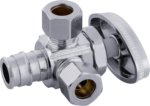EFIELD Multi-Turn Dual Outlet Angle Stop Valve, 1/2" Expansion F1960 Pex-A Pipe Inlet x (3/8 inch x 3/8 inch) Compression Outlet...