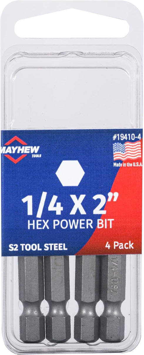 Mayhew Tools 19410-4 SAE Hex Power Bit, 1/4 x 2", 4-Pack...