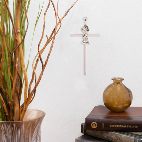 Praying Little Girl Pink 6 Inch Metal Hanging Wall Cross...