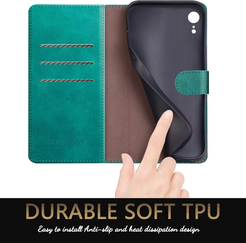 SUANPOT for iPhone XR 6.1 (Non XS 5.8",XS Max 6.7") Leather Wallet case with RFID Blocking Credit Card Holder Flip Folio Book Phone Cover Shockpro...