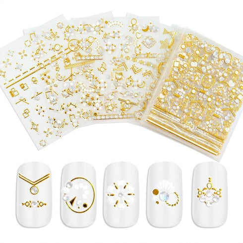 20 Sheets Nail Art Stickers Gold Nail Decals Metallic 3D Self Adhesive Flower Diamond Designs Luxury Nail Stickers Supplies for Women Nail Manicur...
