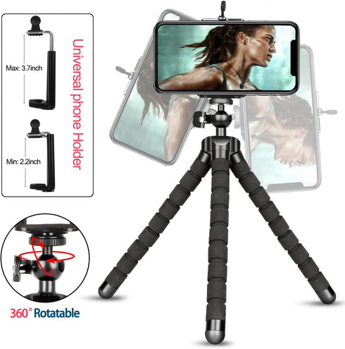 Phone Tripod Mini Flexible Adjustable Cell Phone Tripod Stand Holder with Remote and Universal Clip for iPhone 15 14 13 12 Pro Max 11 Mini 10 XR X...