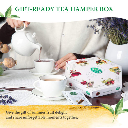 ACORUS Summer Taste Tea Set - Natural Assorted Tea Hamper Box Gift Set, Large Selection Box 60 Teas Bags, 6 Fruit and Berry Flavour Sampler, Perfe...