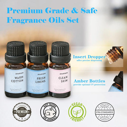 AmaKane Fragrance Oils Clean Set, 6 Premium Soap & Candle Making Scents, Essential Oils for Laundry, Fresh Linen, Clean Skin, Warm Cotton and More...