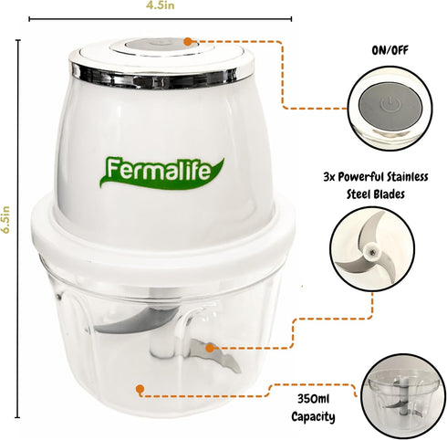 Electric Food Chopper Processor, 350ml / 11.8oz Capacity, Stainless Steel Blade for Garlic, Veggies, Onion, Nuts, Spices, Fruits - Cordless, Power...