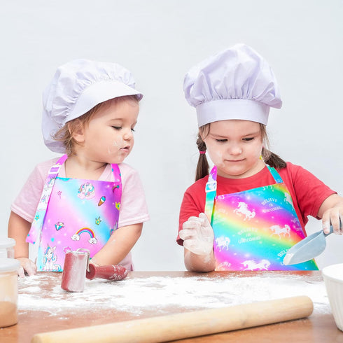 PASHOP 2 Pack Kids Apron Rainbow Unicorn Aprons With Pockets for Girls Boys Toddler Apron for Painting Cooking Baking...
