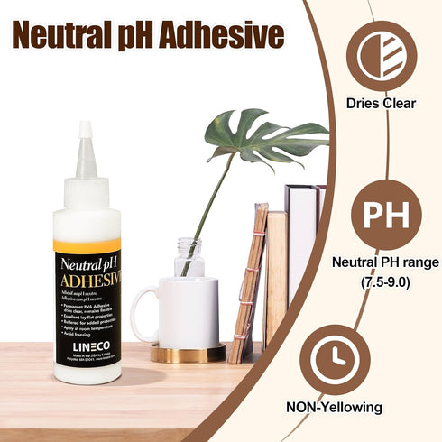 LINECO Neutral pH Adhesive, 4 Oz, Acid-Free, All-purpose Glue, Dries Clear and Remains Flexible, Used for Bookbinding and Book Repair, Framing, Co...