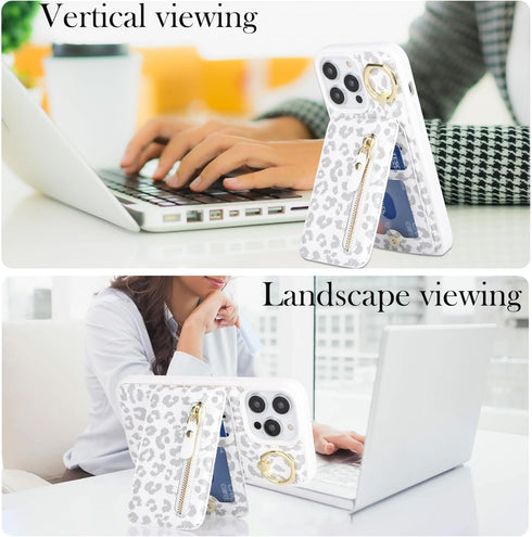 iPhone 13 pro max case with Card Holder, iPhone 13 pro max Phone Case Wallet for Women magsafe Compatible Wallet Detachable 2-in-1 for Men-White L...