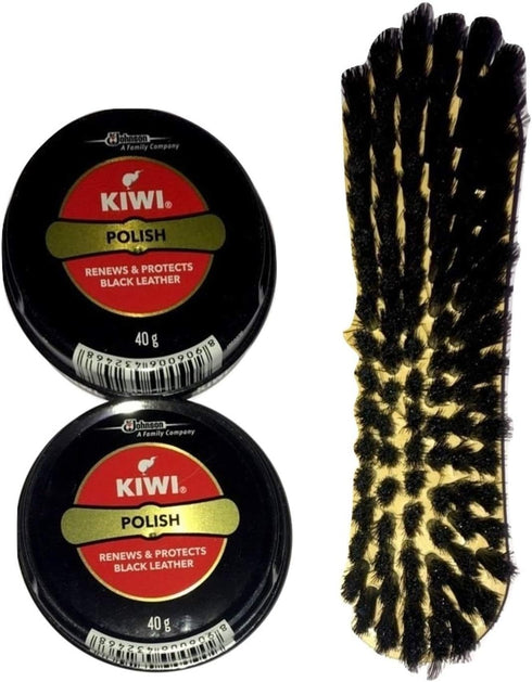 By Be The Bestest Kiwi Shoe Polish Paste Black(2) 0.2 fl oz with Kiwi Leather Shine Brush...