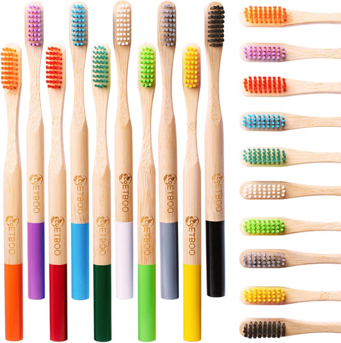Bamboo Toothbrushes Hard Bristles for Adults 10 Pack, Wooden Toothbrush Family Set Natural Organic Tooth Brush (Multi-Color 20p)...