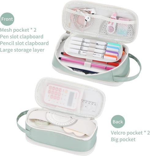 Dugio Big Pencil Case for Girls Teens Kids Zipper Pencil Pouch with Handle Organizer Pencil Bag Aesthetic Pencil Pen Case for School Green...