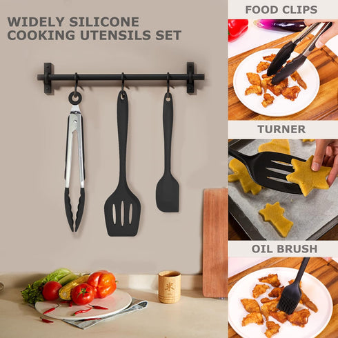 Silicone Kitchen Cooking Utensils Set Kitchen Spatula Set with Holder,5 pcs Heat Resistant Silicone Kitchen Utensils Gadgets Tools Set for Nonstic...