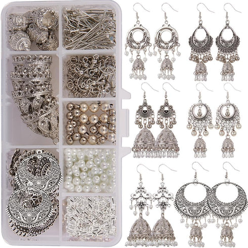 SUNNYCLUE 1 Box DIY 6 Pairs Vintage Ethnic Indian Dangle Earrings Making Kit Jhumka Jhumki Bollywood Gypsy Oxidized Chandelier Jewelry Craft Suppl...
