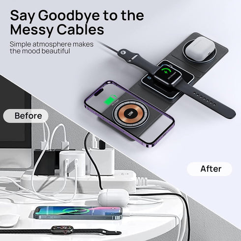 Wireless Charger Travel Charging Station, Compatible with Apple Magsafe iphone15/14/13 Pro/12 Pro Max, iWatch Series/AirPods Pro (with Adapter) fo...