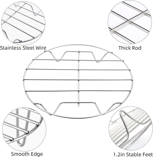 TamBee 8 Inch Cooking Rack Round 304 Stainless Steel Baking and Cooling Steaming Rack w Stand Cookware Fit for Air Fryer Pressure Cooker Canning S...