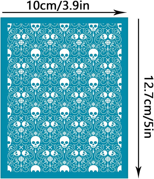 OLYCRAFT 4x5 Inch Skull Clay Stencils Skeleton Non-Adhesive Silk Screen Stencil Skull and Bones Clay Silk Screen Reusable Mesh Transfer for Polyme...