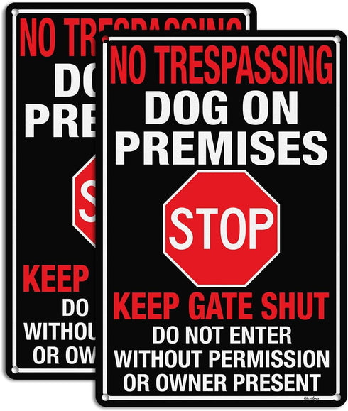 No Trespassing Dog On Premises Sign, 12"×8" Beware Of Dog Signs for Fence,Do Not Enter Aluminum Sign, Fade Resistant/Waterproof, Indoor or Outdoor...