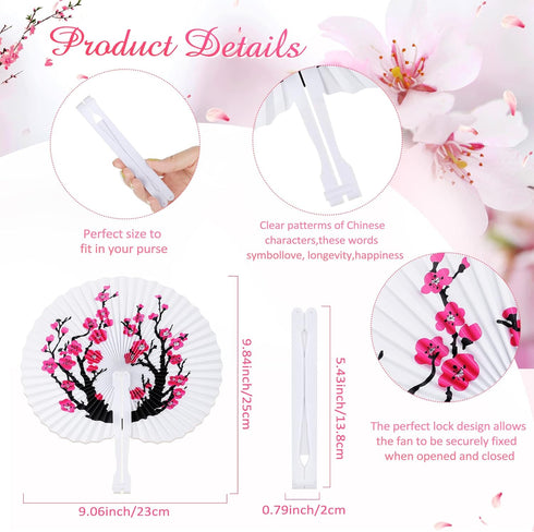 Blulu 20 Pcs Chinese Japanese Cherry Blossom Hand Fans handheld Paper Folding Fans for Wedding, Cherry Blossom Decor Japanese Room Decor, Birthday...