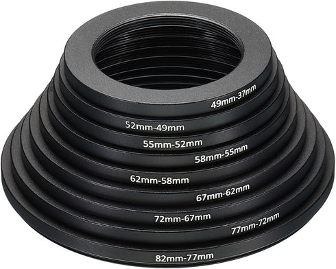 PATIKIL Step Down Rings Set, 9 Pack 82-77mm 77-72mm 72-67mm 67-62mm 62-58mm 58-55mm 55-52mm 52-49mm 49-37mm Filter Adapter Ring for Camera Lenses,...