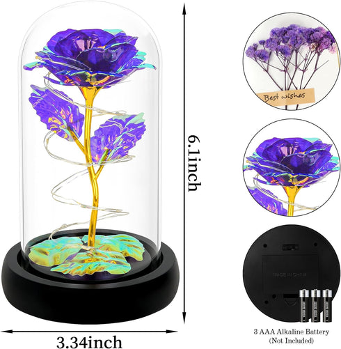 Childom Birthday Gifts for Women,Christmas Flowers Gifts for Her,Women,Mom,Wife,Grandma,Light Up Rose in Glass Dome,Colorful Purple Flowers for Ch...