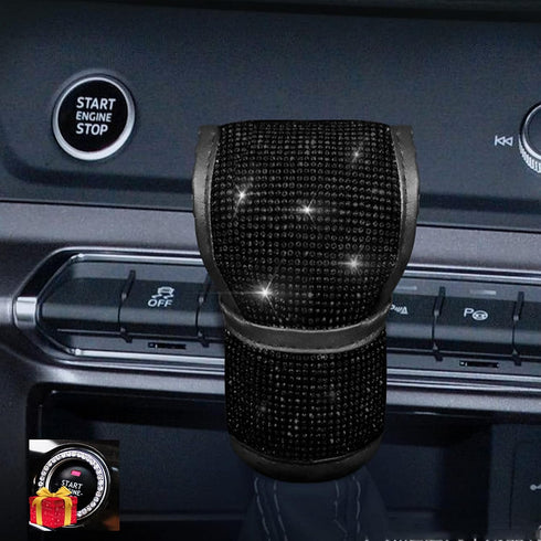 Bling Bling Auto Shift Gear Cover, Leather Auto Gear Shift Knob Cover with Crystal Glitter Bling Rhinestones for Girls,Lady Universal Fit (Black)...