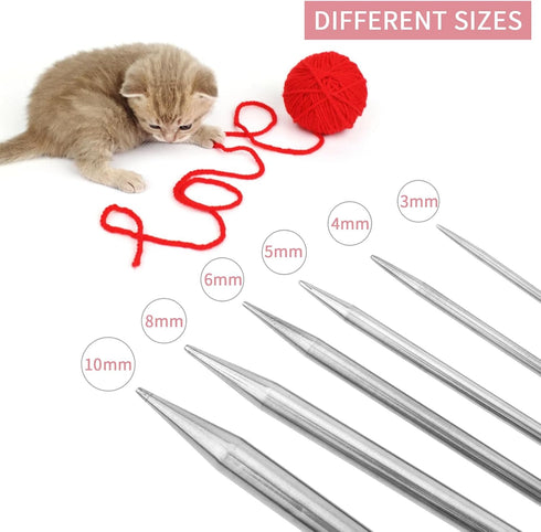 6 Pieces Stainless Steel Circular Knitting Needles Set 80 CM Double Pointed Metal Knitting Needles Set for Making Sweater Shawl Scarf (Diameter 3m...