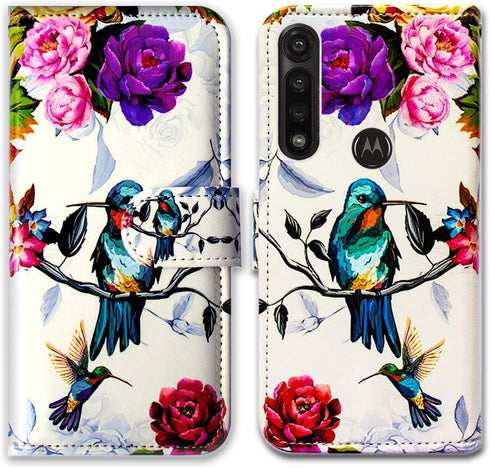 Case for Moto G Power 2020,Motorola G Power case, Hummingbird in Flowers Leather Flip Wallet Case Cover with Card Slot Holder Kickstand for Motoro...