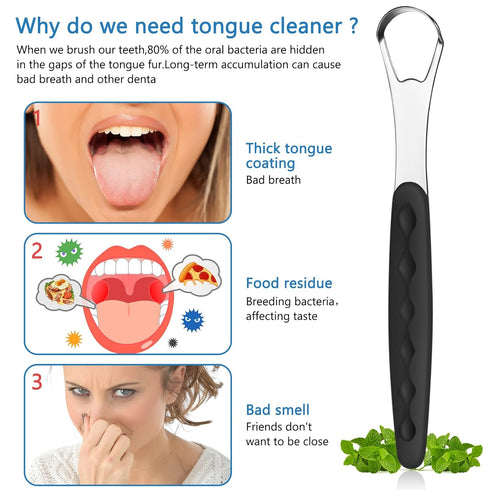 Yinkin 2 Pcs Tongue Scraper for Adults and Kids Cleaner Stainless Steel Tongue Scraper Metal Tongue Brushes Set with Travel Cases for Breath Reduc...