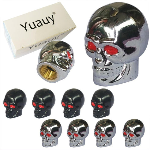 Skull Style Shape Tires Valve Stem Caps Antirust Copper Core for Motorcycle Bike Car, 4 PCs Black and 4 PCs Silver (Total 8 PCs)...