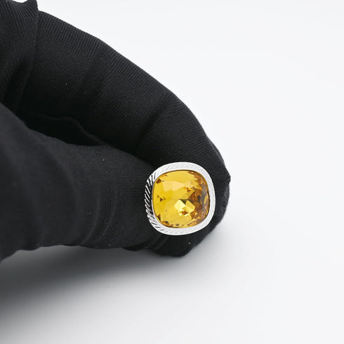 Yellow Zircon Gemstone Cufflinks for Men Lady In Gift Case Silver Square Men's Cufflinks Jewelry Set for Wedding Anniversary Business Party Events...