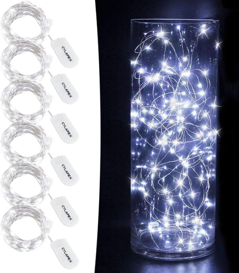 CYLAPEX 6 Pack Cool White Fairy String Lights Battery Operated Fairy Lights Firefly Lights LED Starry String Lights 3.3ft 20 LEDs Silvery Copper W...