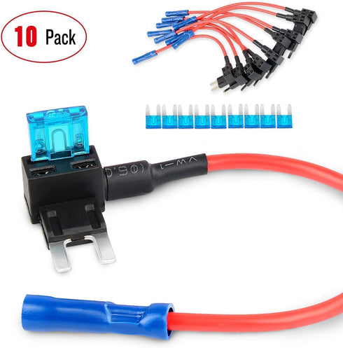 Nilight - 50034R 10 Pack 12V Car Add-A-Circuit Fuse Tap Adapter Mini Atm Apm Blade Fuse Holder with 120 PCS Mini Blade Fuse Assortment Kit (5, 7.5...