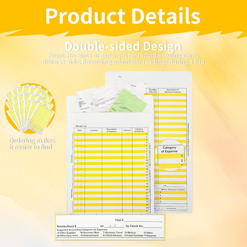 12 Pack Receipts Organizer Expense Envelopes 6.5 X 9.4 in Record Expenses and Log Mileage Tracker Business Expense Ledger for Small Business Store...