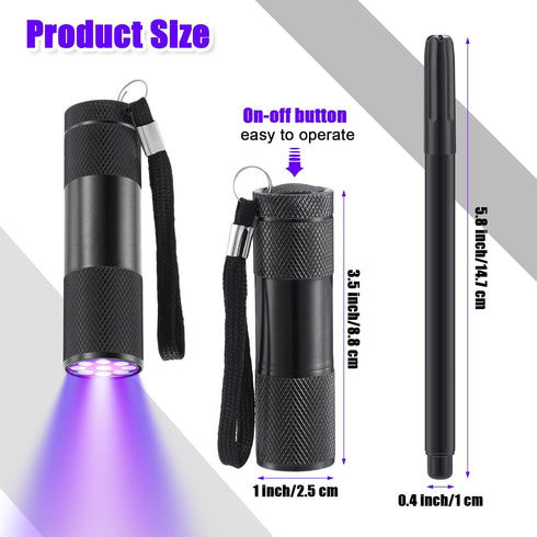 10 Pcs UV Blacklight Flashlight Set 5 Invisible Ink Pen 5 Mini UV LED Flashlight, Spy Pen Disappearing Ink Marker with Black Light for Kids Secret...