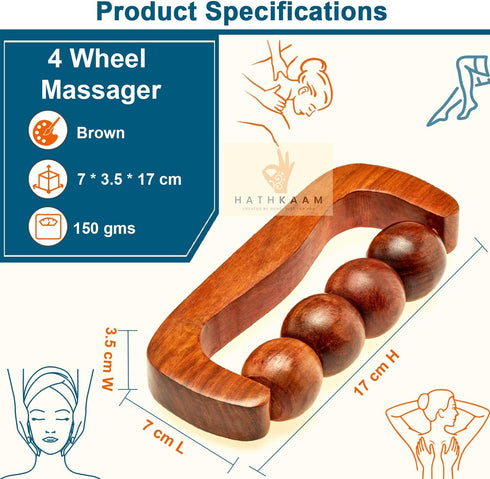 Hathkaam Wooden Massage Roller, 7" Rosewood Unisex Handheld Massager Roller for Full Body Pain Relief, Back, Neck & Shoulder, Pain Acupressure Dee...