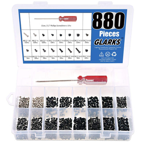 Glarks 880pcs Laptop Notebook Computer Screw Replacement Repair Kit for Lenovo Dell Toshiba Sony Samsung HP Gateway (Extra: Phillips Screwdriver)....