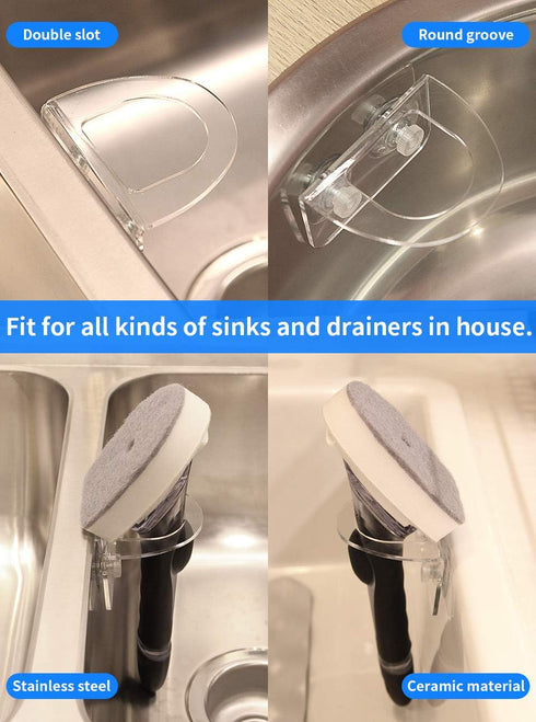 2 Pack Dish Brush Holder, Kitchen Clear Acrylic Sink Caddy Organizer, Vertical Scrub Brush Holder - Secure Suction Seals to Kitchen Sink(Clear)...