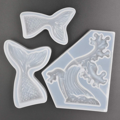 3Pcs Mermaid Tail Ocean Wave Shape Epoxy Mold DIY Resin Craft Making Silicone Mold Sea Set...