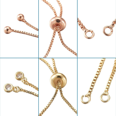 FASHEWELRY 16Pcs Adjustable Slider Bracelet with Ball Ends Slider Extender Chains with Rhinestone Ends for DIY Bracelet Jewelry Making...