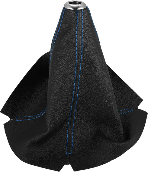 Car Shift Boot Cover Universal Gear Shift Knob Boot Dust Cover Faux Leather Black with Blue Line...