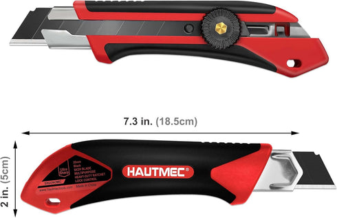 HAUTMEC 25mm Extra Heavy-Duty Utility Knife, Multi-Purpose Snap-off Box Cutter, Ratchet-lock Mechanism, Reinforced Fiberglass Handle HT0250-KN...
