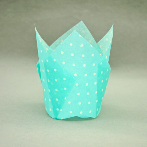 Large Muffin Greaseproof paper Baking cupcake cups, 2-1/4" x 4" Blue printed with Polka Dot Tulip Baking Cup(Large) (125pcs)...